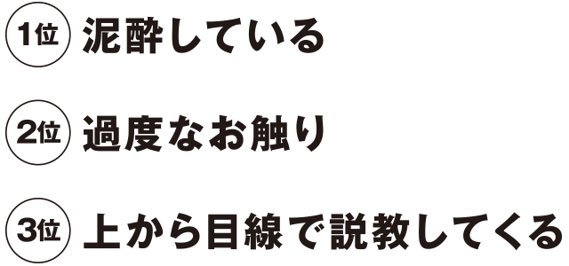 1位 泥酔している / 2位 過度なおさわり / 3位 上から目線で説教してくる