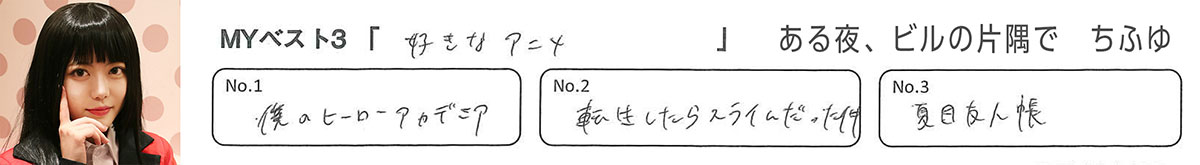ちふゆ(ある夜、ビルの片隅で) MYベスト3